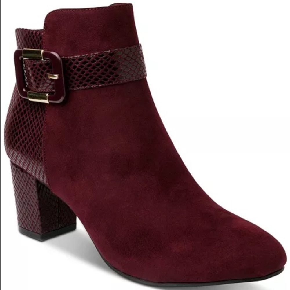 Karen Scott Ivy Snake Print Heeled Booties in Wine y